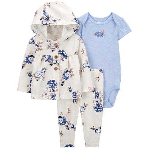 Baby 3-Piece Floral Little Cardigan Set - 6M - Style,Blue