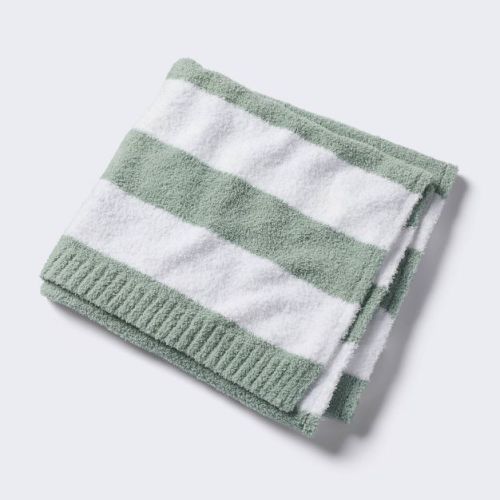 Chenille Stripe Baby Blanket - Green And White Stripe - Cloud Island™