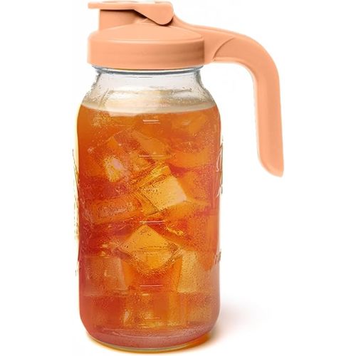 County Line Kitchen Glass Mason Jar Pitcher with Lid - Wide Mouth, 2 Quart (64 oz) - Heavy Duty, Leak Proof - Sun & Iced Tea Pitcher, Cold Brew Coffee, Breast Milk Storage, Water - Peach