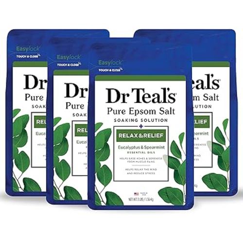 Dr Teal's Pure Epsom Salt, Relax & Relief With Eucalyptus And Spearmint, 3 lb (Pack of 4) (Packaging May Vary)