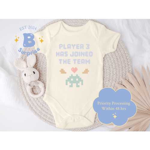 Gamer Girl Onesie® | Player 3 Has Joined the Team Bodysuit | Cute Video Game Baby Girl Outfit | Natural Color Gaming Shirt