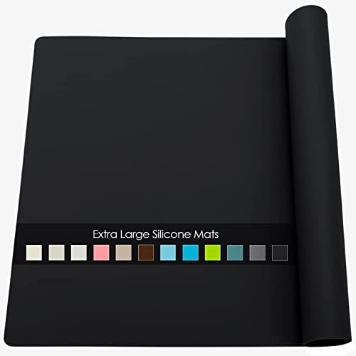 Food Grade Silicone Mats for Kitchen Counter - Countertop Protector Mat Heat Resistant Mat for Air Fryer, Non-Slip Kids Dinner Table Placemat, Nonstick Silicone Mat for Pastry, Baking, Black 1 Pack