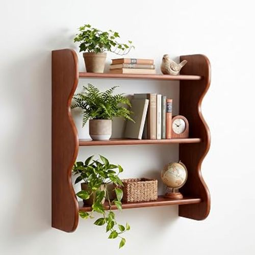 3-Tier Floating Shelf, 100% Solid Pine Wood Rustic Wall Mounted