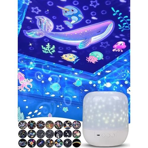 21 Sets of Films, Projector Night Light for Kids Bedroom, Baby Projector for Ceiling, Star Galaxy Projector with 360° Rotation Dimmable for Kids Baby Girls, Birthday, Christmas, Nursery, Room Decor