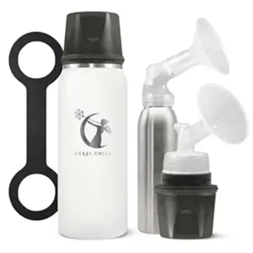 CERES CHILL OG Breastmilk Chiller, Reusable Storage Container, Up to 34 oz. - Bottle Cooler Keeps Milk at Safe Temperatures for Up to 20 Hours, Connects w/Most Pumps (White)