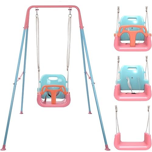 TALECO Gear Toddler Swing, 3-in-1 Swing Sets for Backyard, Baby Swing Outdoor/Indoor, Toddler Swing Set Suitable for Aged 6 Months to 10 Years Old (Pink)