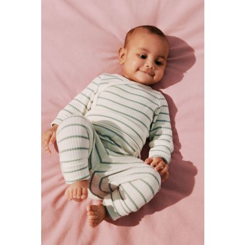 Adjustable-fit Set, White/turquoise striped