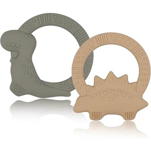 2 Packs Baby Teether Silicone Teething Toys for Babies 0-6 Months with Dinosaur Shape 6 to 12 Months Infant Newborn Essentials Must Haves for Teething Relief Chew,Ideal Baby Shower Gifts for Moms B1