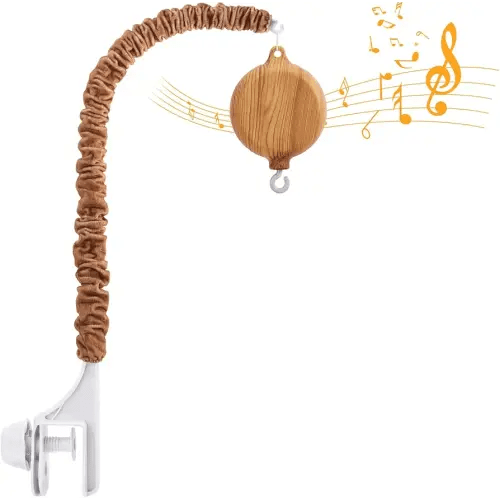 Crib Mobile Arm with Music Box - Imitation Wood - 23 Inch Mobile Arm for Crib - Crib Mobile Motor Battery Operated - Volume Control - 9 Lullabies - Crib Toys Attachments - Holder for DIY Clamp Mobile