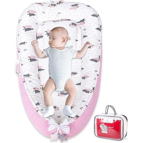 Baby Nest - Baby Lounger for Newborn Pillow, Breathable & Soft 100% Cotton Waffle Cover Co Sleeping for Baby 0-24 Months,Portable Infant Lounger Babies, Baby Floor Seat for Home and Travel