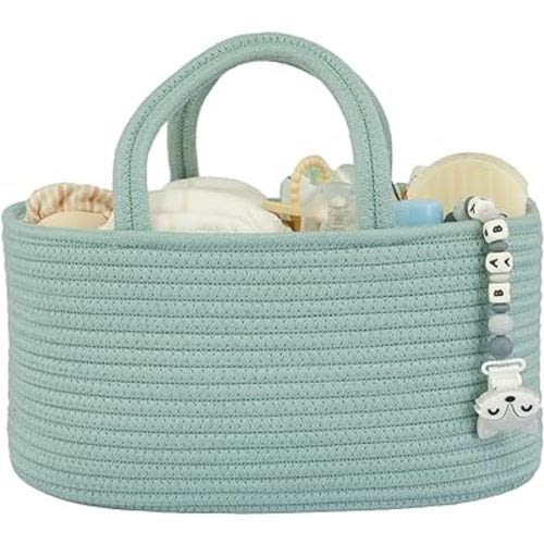 Diaper Caddy Organizer for Baby Cotton Rope Nursery Storage Bin Basket Portable Holder Tote Bag for Changing Table Car Travel Baby Shower Gifts Newborn Essentials Registry Must Haves Light Green