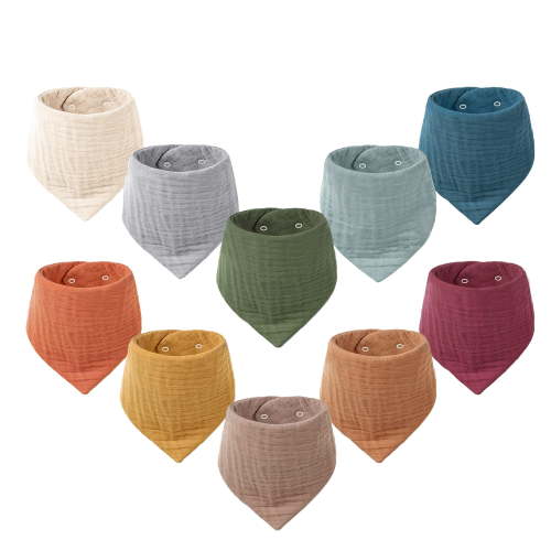 10 Pack Muslin Baby Bibs for Boys & Girls, Super Absorbent Organic Cotton, Solid Color