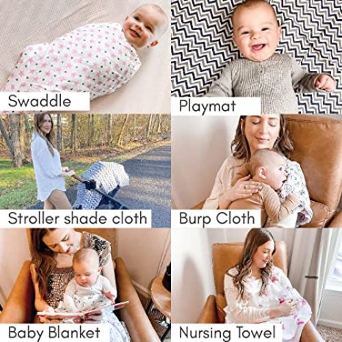haus & kinder Muslin Swaddle Blankets (Pack of 5) | 100% Cotton Baby Receiving Blankets for Girls and Boys | Baby Swaddles - Blue