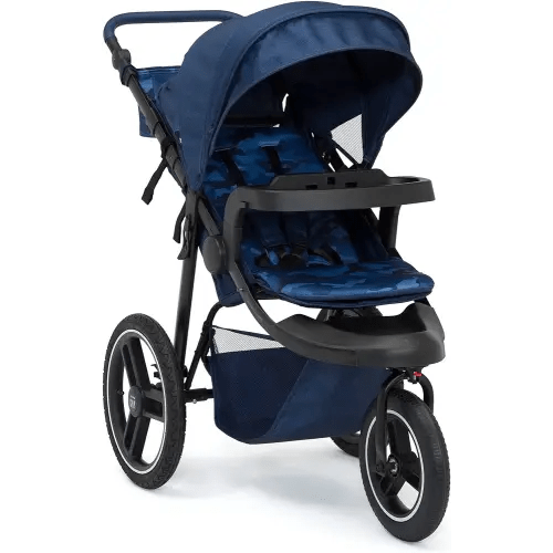babyGap Trek Jogging Stroller - Lightweight Jogging Stoller with Extendable Canopy & Reclining Seat - Includes Car Seat Adapter - Made with Sustainable Materials, Navy Camo