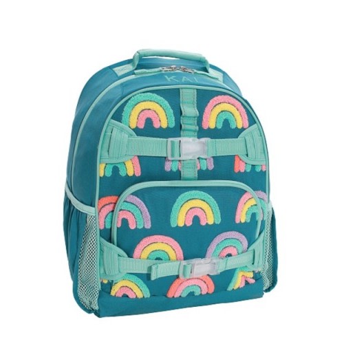 Pottery Barn Kids Mackenzie Turquoise Rainbows Chenille Backpack