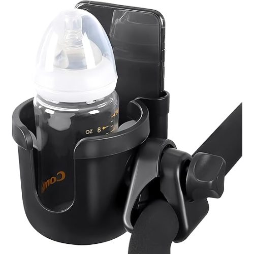Universal Stroller Cup Holder with Mobile Phone Strollers Storage Rack, 360 Degrees Rotation Drink Holder for Bike, Pushchair, Wheelchair, Walker, Fits Most Cups