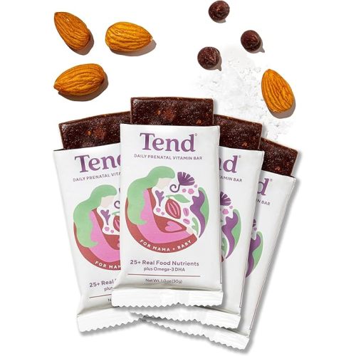 Tend Daily Best Prenatal Vitamin Bar, Chocolate Sea Salt Flavor (4ct). Prenatals with Organic Ingredients for Pregnant & Postpartum Mothers, Includes DHA, Vitamin D, B, Choline, Folate, Sunflower Lecithin