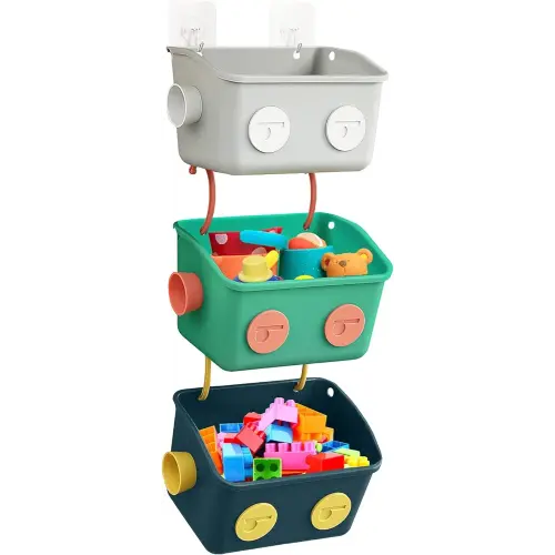 Bath Toy Storage Organizer Basket, 3 Pack Cute Robot Bathtub Shower Toy Organizer, Wall Mounted Hanging Bath Toy Holder with Hooks, for Tub Laundry