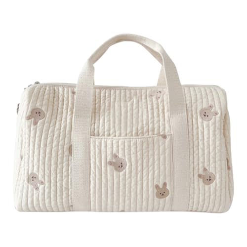 AZURAOKEY Quilted Travel Duffle Bag for Women Diaper Bag Embroidered Nappy Organizer Cute Cartoon Messenger Bag with Zipper M