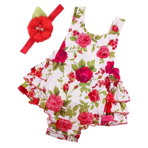 PrinceSasa Baby Girl's Floral Print Ruffles Romper Summer Clothes