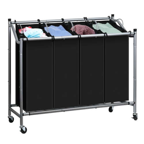 Laundry Hamper with Wheels, Laundry Sorter Cart with 4 Removable Bags, Rolling Laundry Basket with Steel Frame, Clothes Hamper for Bedroom, Bathroom, Laundry Room, Black