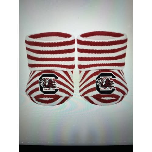 SOUTH CAROLINA GAMECOCKS GARNET AND WHITE STRIPE BOOTIES