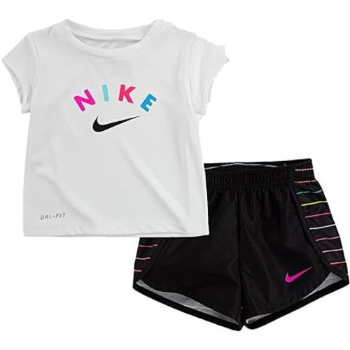 Nike Girl`s Graphic Print T Shirt & Shorts 2 Piece Set (Black(26G431-023)/White, 12 Months)
