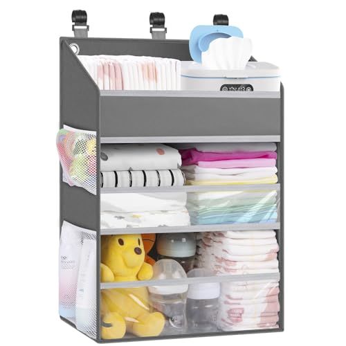 PHOTOONE Hanging Diaper Caddy Organizer Crib Organizer–Spacious Baby Girl/Boy Diaper Organizer for Changing Table, Playpen/Wall- Hold 90+ Diaper (Grey)