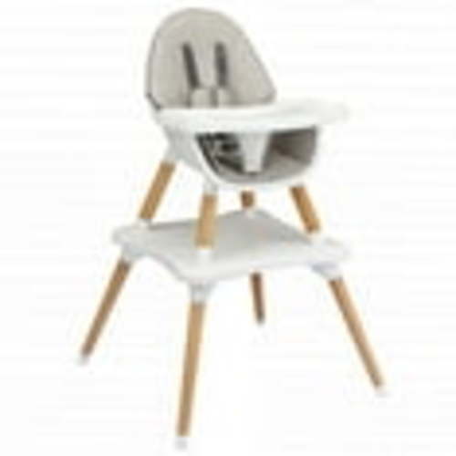 Costway 5-in-1 Baby High Chair Infant Wooden Convertible Chair w/ 5-Point Seat Belt Grey