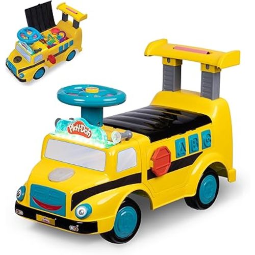 Play-Doh Activity School Bus - Push and Ride On Toy Car for Kids Up to 44 Lbs, Lights and Sounds. Includes Shape and Number Cutters, Play Doh Set, Kids Ride On Toy, Push Car for Girls and Boys
