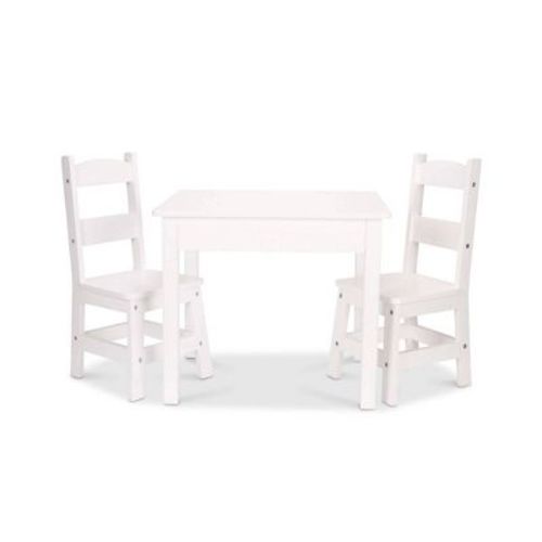Melissa & Doug Wooden Kids' Table and 2 Chairs Playroom Furniture Set - White