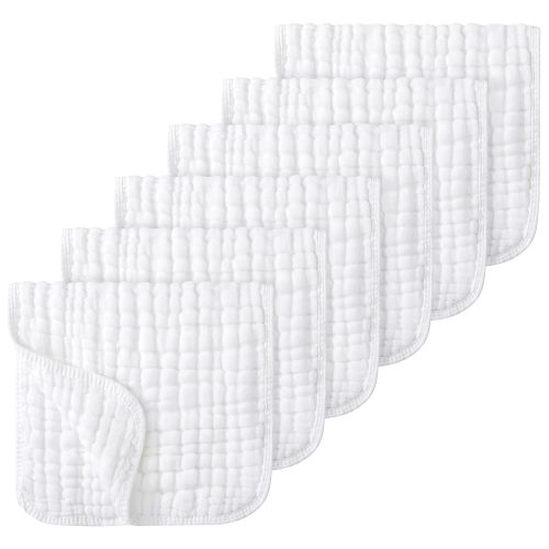 Sueriy 6 Pack Muslin Burp Cloths 100% Cotton Large 20''x10'' Extra Soft and Absorbent Baby Burping Cloth for Boys Girls,Pure White,6 Pack