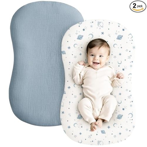Konssy Muslin Baby Lounger Covers - Star, Blue