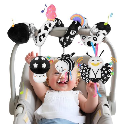 Amazon.com: Zendstanding Spiral Car Seat Toys for Babies, 0-6 Months Stroller Pram Activity Hanging Toys High Contrast Black and White Sensory Toy, Newborn Soft Plush Travel Toy for Newborn Boys Girls Gift : Toys & Games
