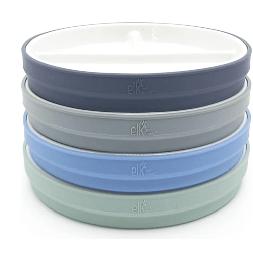 6.7"/16cm Porcelain White Divided Plates with Silicone Suction Sleeves