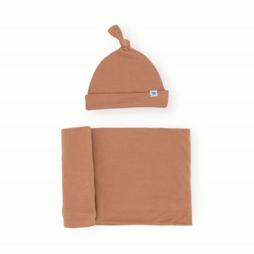 Little Unicorn Stretch Knit Swaddle and Hat Set | Super Soft | Large Baby Blanket for Swaddling, Burping, Nursing | Newborn Infant Beanie Cap | Terracotta