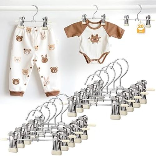 Mity rain20-Pack Baby Hangers - 360° Rotatable Silicone Clip Kids Pants Hangers, Space-Saving Toddler Clothes Hangers,Premium Stainless Steel, Ideal for Newborn & Children Wardrobe Organization.