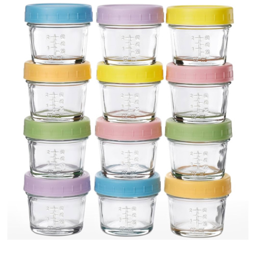 DIMBRAH Baby Food Storage Containers -24pcs, 4oz Reusable Glass Baby Food Jars with Lids–Dishwasher & Freezer Safe, Suitable for Baby and Toddler Foods、Fruit and Vegetable Purees