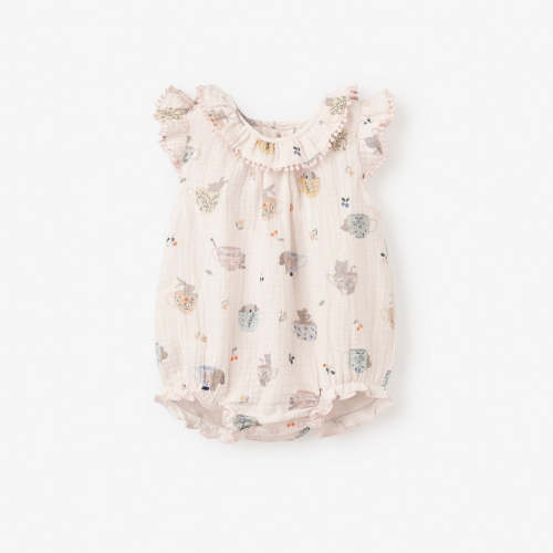 Tea Party Organic Muslin Bubble PINK / 3-6M