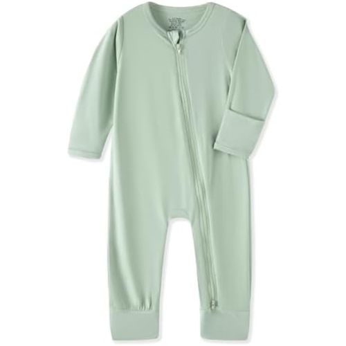 Rayon from Bamboo Baby Pajamas, Baby Sleeper with Mitten Cuffs and 2 Way Zipper, Rompers for Baby Boy Girls 0-24 Months