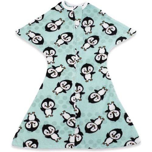 SleepingBaby Zipadee-Zip Transition Swaddle - Warm Fleece Baby Swaddle Blanket with Zipper Convenience - Perfect Penguin, X-Small (3-6 Month)