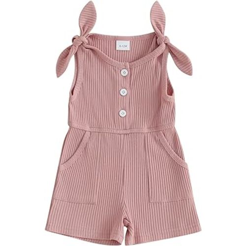 Fernvia Toddler Baby Girl Summer Clothes Sleeveless Ribbed Knitted Jumpsuit Shorts Overalls Baby One Piece Outfit
