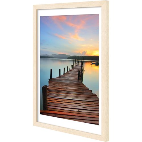 Sindcom 12x16 Picture Frame 3 Pack, Poster Frames with Detachable Mat for 11x14 Prints, Horizontal and Vertical Hanging Hooks for Wall Mounting, Natural Photo Frame for Gallery Home Décor