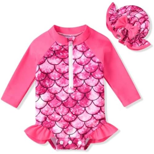 Aalizzwell Baby Girls Long Sleeve One Piece Swimsuit with Hat