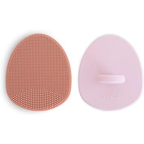 mushie Baby Bath Cradle Cap Brush | Soft Silicone Bristles for Dry Skin, Eczema, & Cradle Cap Treatment | 2-Pack (Rose/Soft Lilac)