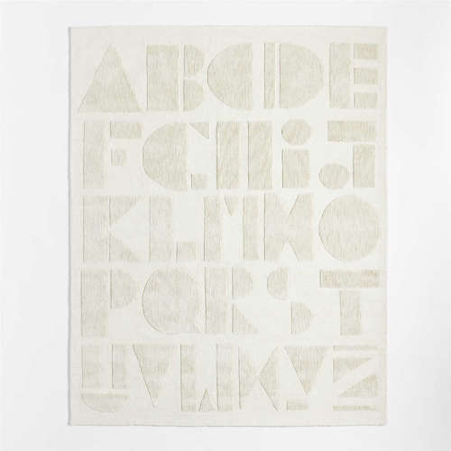 Modern Alphabet Calm Beige Kids Wool Area Rug 5'x8'