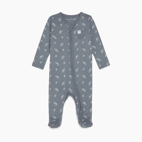 Tiny Kind Printed Zip Up Footie - Grey Leaf, 3-6M