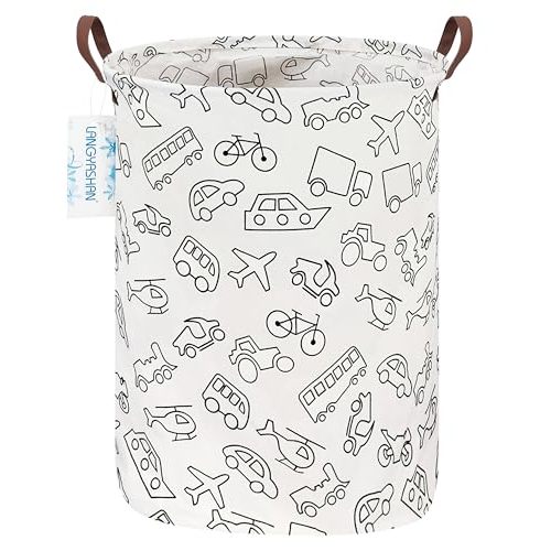 LANGYASHAN Laundry Basket Canvas Fabric Collapsible Organizer Basket for Storage Bin Toy Bins Gift Baskets Bedroom Clothes Children Nursery Hamper (Vehicle)