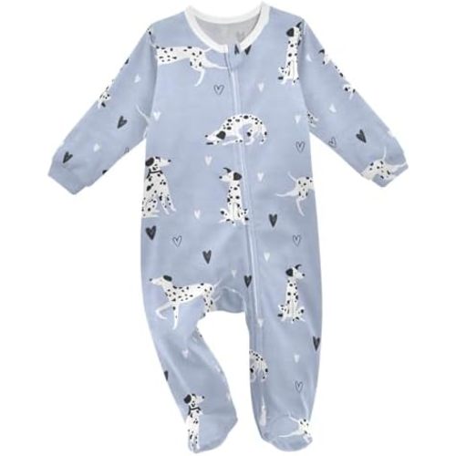 Funny Cartoon Dalmatian Dogs Baby One-Piece Footies Long Sleeve Rompers Pajamas Zip Front Pjs for Boys Girls kids 3M