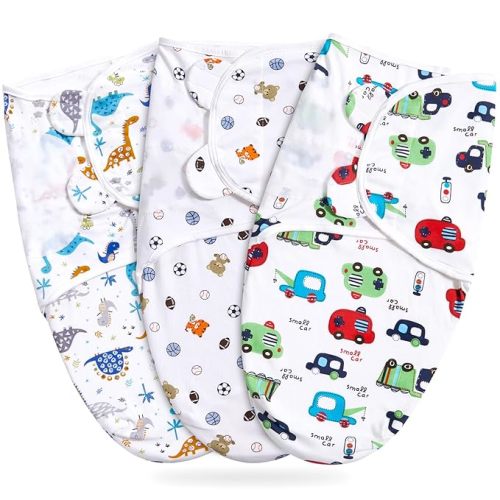 Bubble bear Baby Boy Girl Swaddle Blankets, 3-6 Months - Hypoallergenic, Adjustable Swaddle Sleep Sacks, Cute Soccer Ball, Dinosaur Pattern, 3 Pack